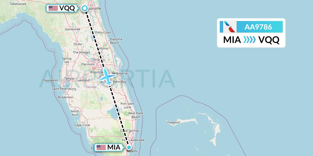 AA9786 American Airlines Flight Map: Miami to Jacksonville