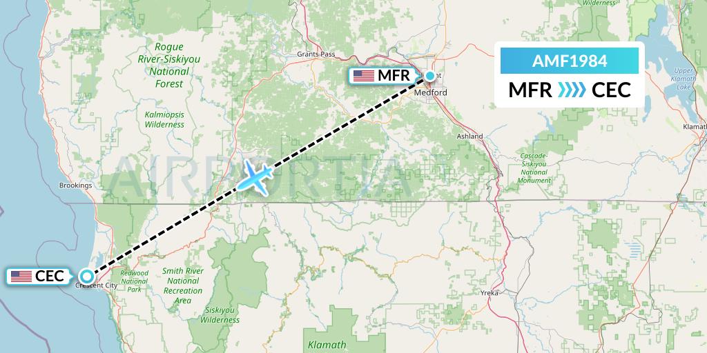 AMF1984 Ameriflight Flight Map: Medford to Crescent City