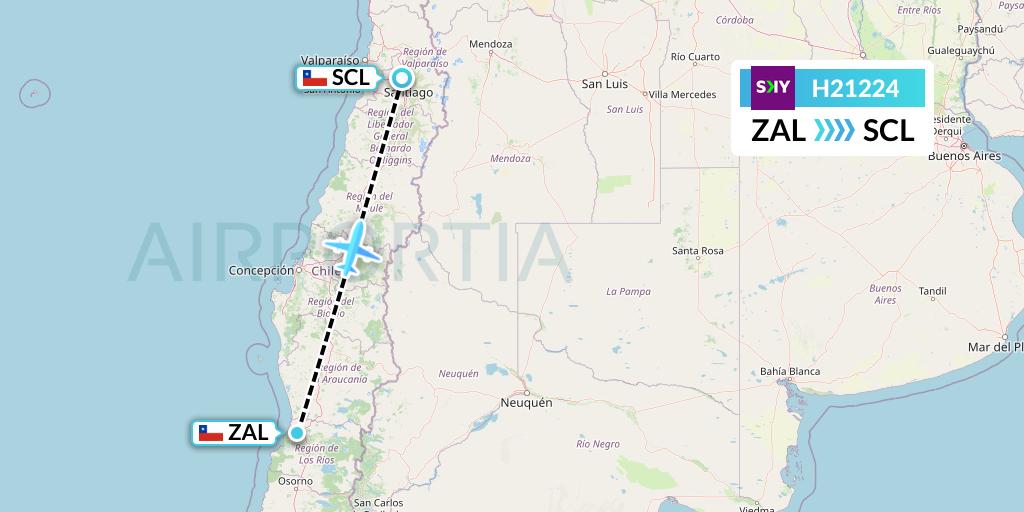 H21224 Sky Airline Flight Map: Valdivia to Santiago