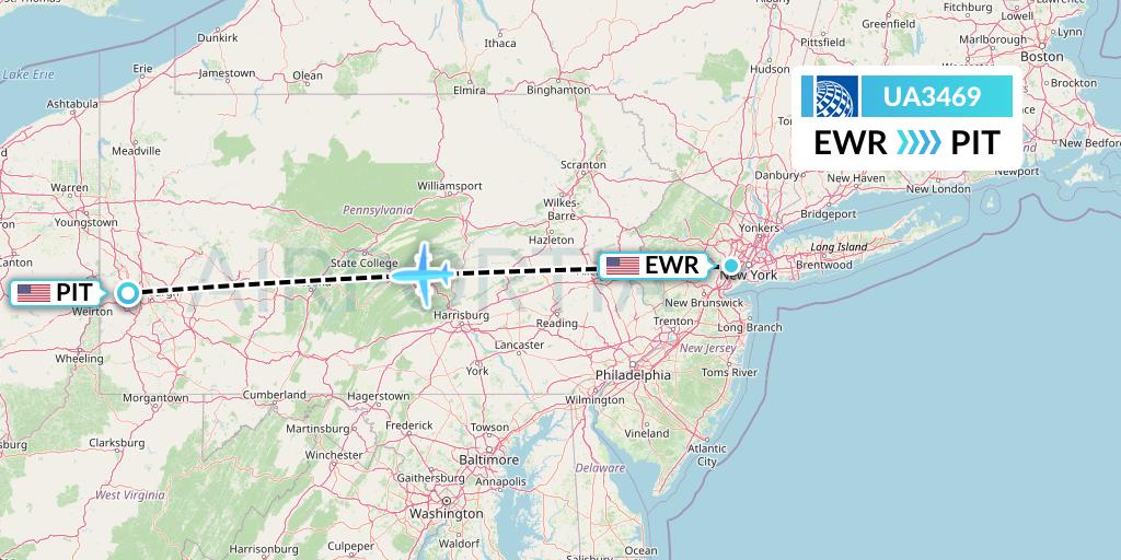 UA3469 United Airlines Flight Map: New York to Pittsburgh