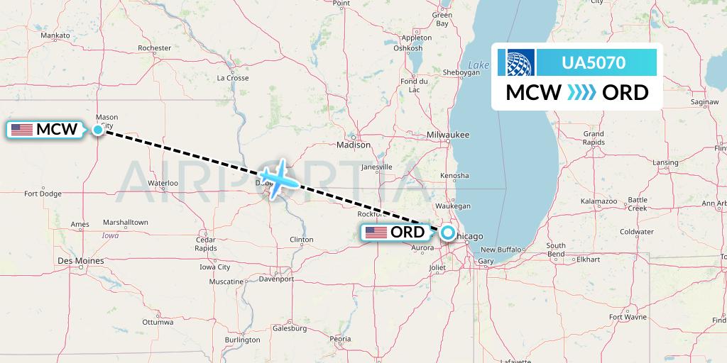 UA5070 United Airlines Flight Map: Mason City to Chicago