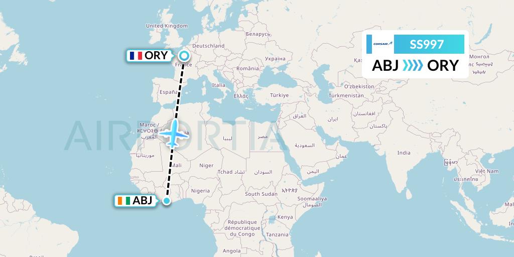 SS997 Corsair Flight Map: Abidjan to Paris