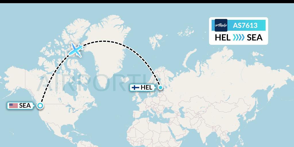 AS7613 Alaska Airlines Flight Map: Helsinki to Seattle