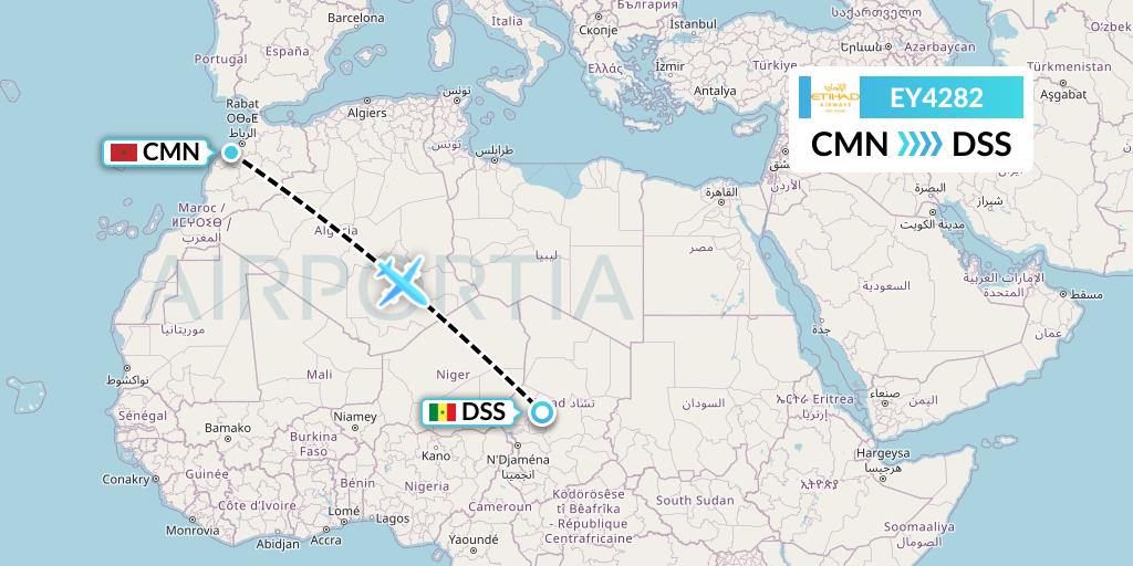EY4282 Etihad Airways Flight Map: Casablanca to Dakar