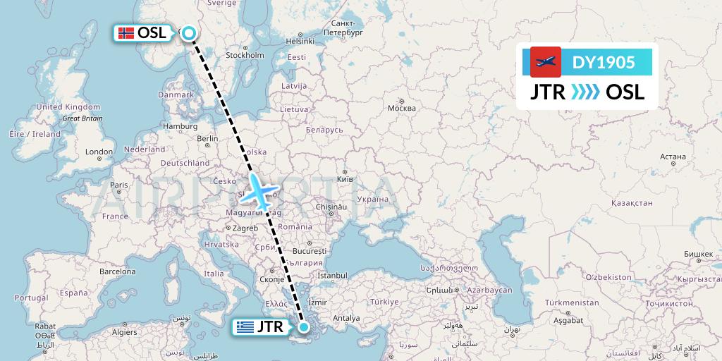 DY1905 Norwegian Flight Map: Santorini to Oslo