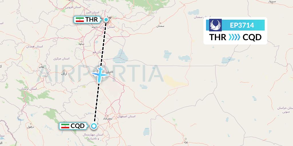 EP3714 Iran Aseman Airlines Flight Map: Tehran to Shahrekord