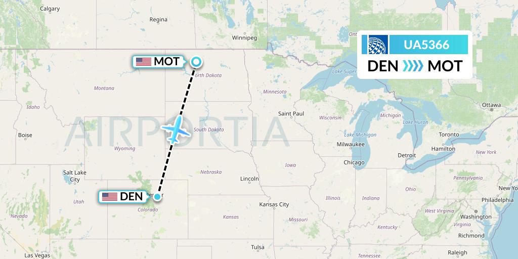 UA5366 United Airlines Flight Map: Denver to Minot