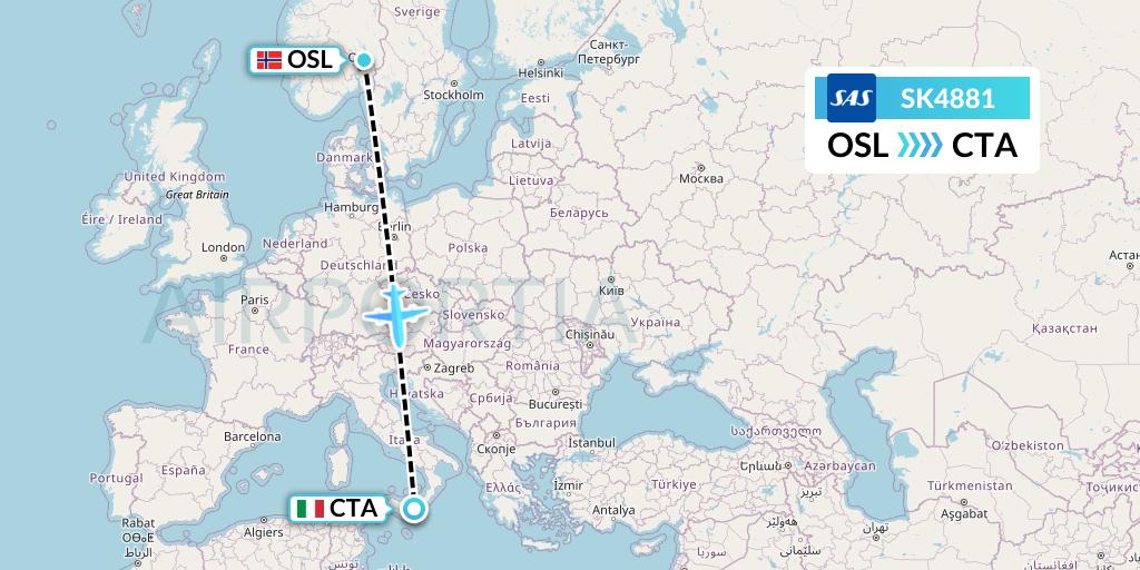 SK4881 SAS Flight Map: Oslo to Catania
