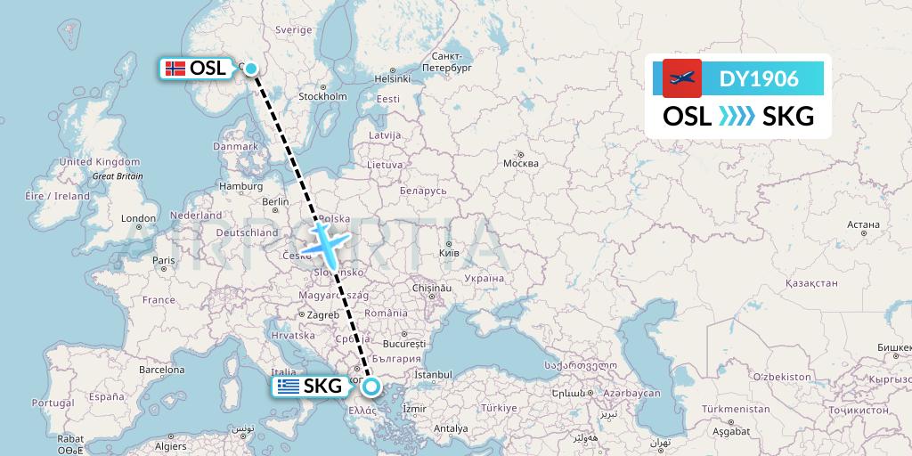 DY1906 Norwegian Flight Map: Oslo to Thessaloniki