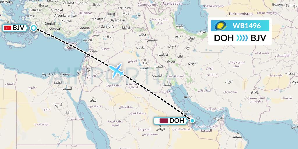 WB1496 RwandAir Flight Map: Doha to Bodrum