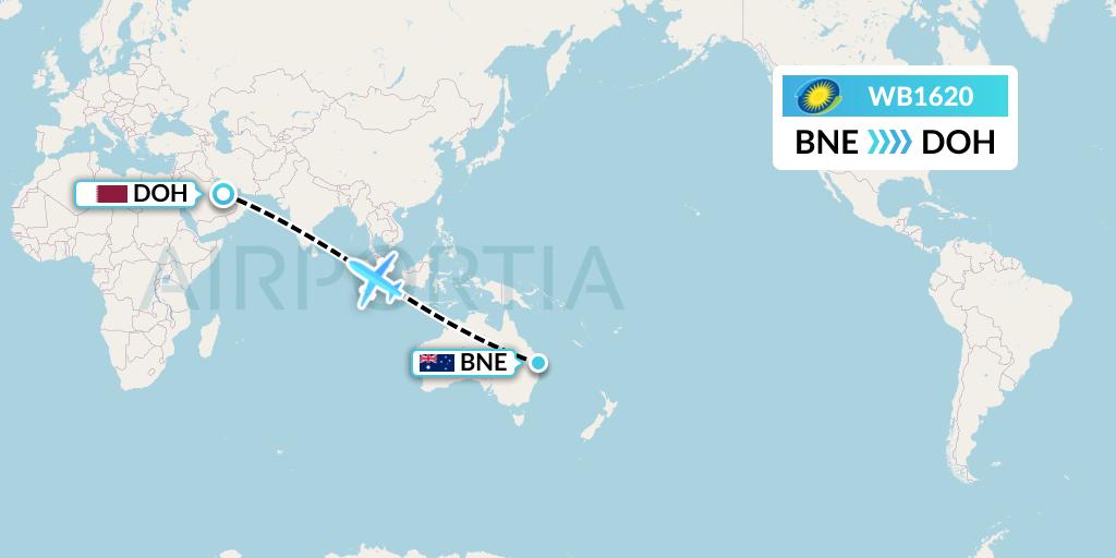 WB1620 RwandAir Flight Map: Brisbane to Doha