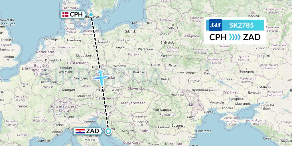 SK2785 SAS Flight Map: Copenhagen to Zadar