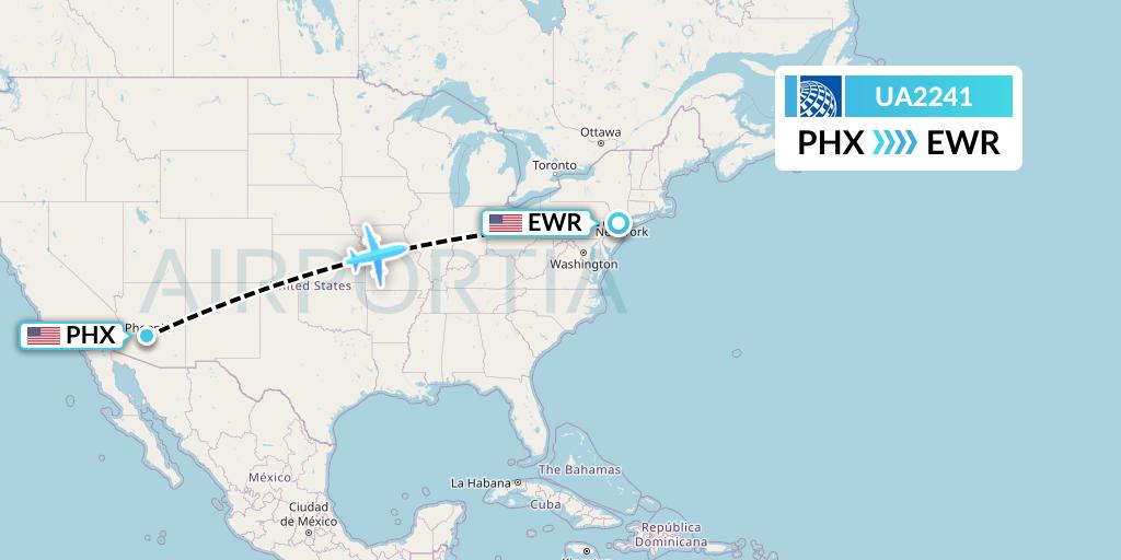 UA2241 United Airlines Flight Map: Phoenix to New York