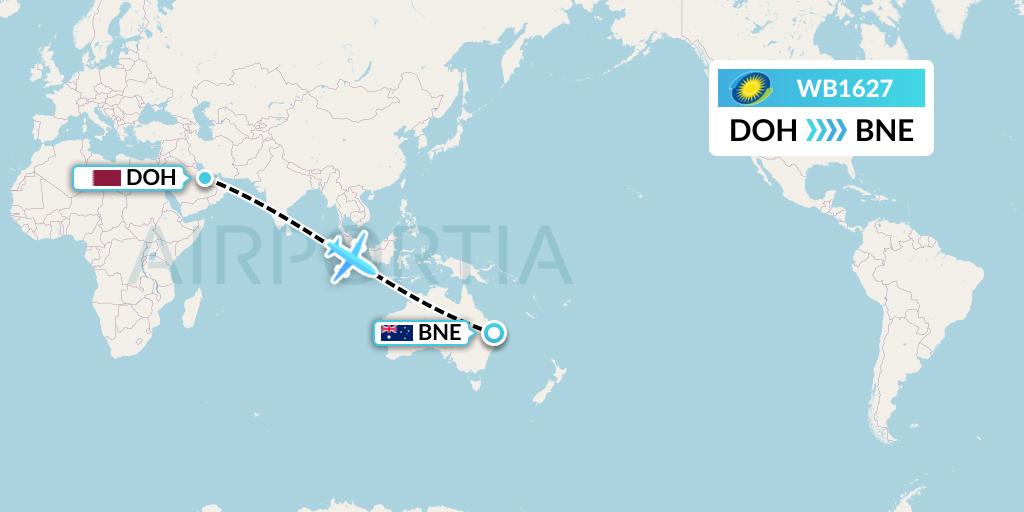 WB1627 RwandAir Flight Map: Doha to Brisbane