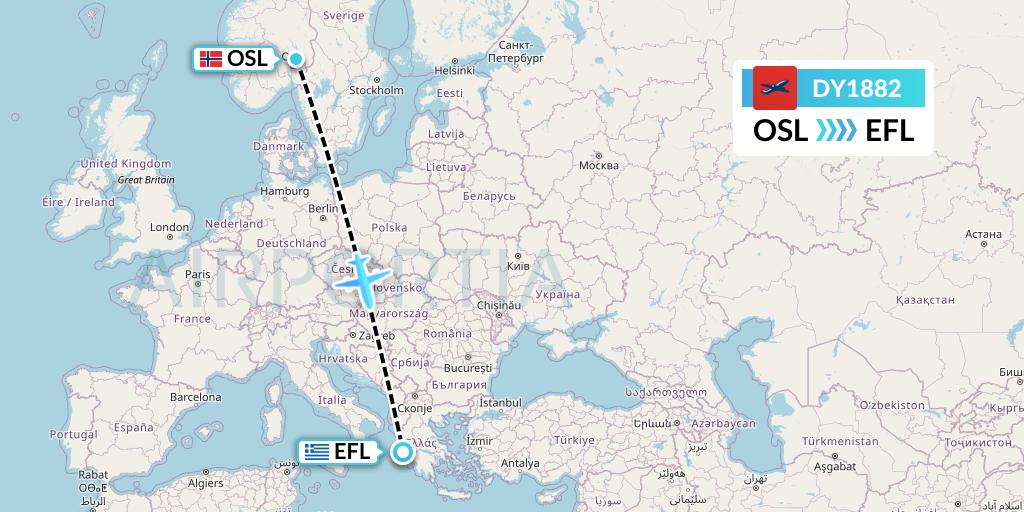 DY1882 Norwegian Flight Map: Oslo to Kefalonia