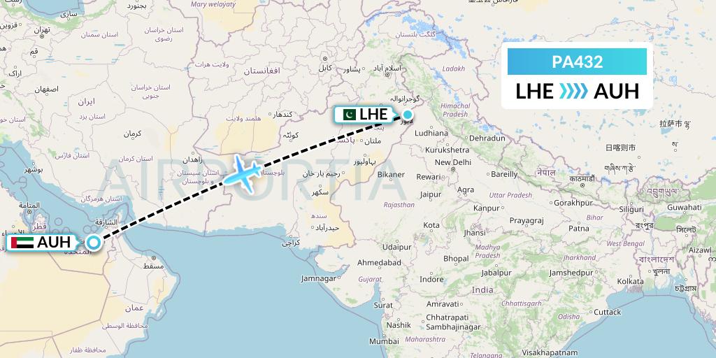PA432 AirBlue Flight Map: Lahore to Abu Dhabi