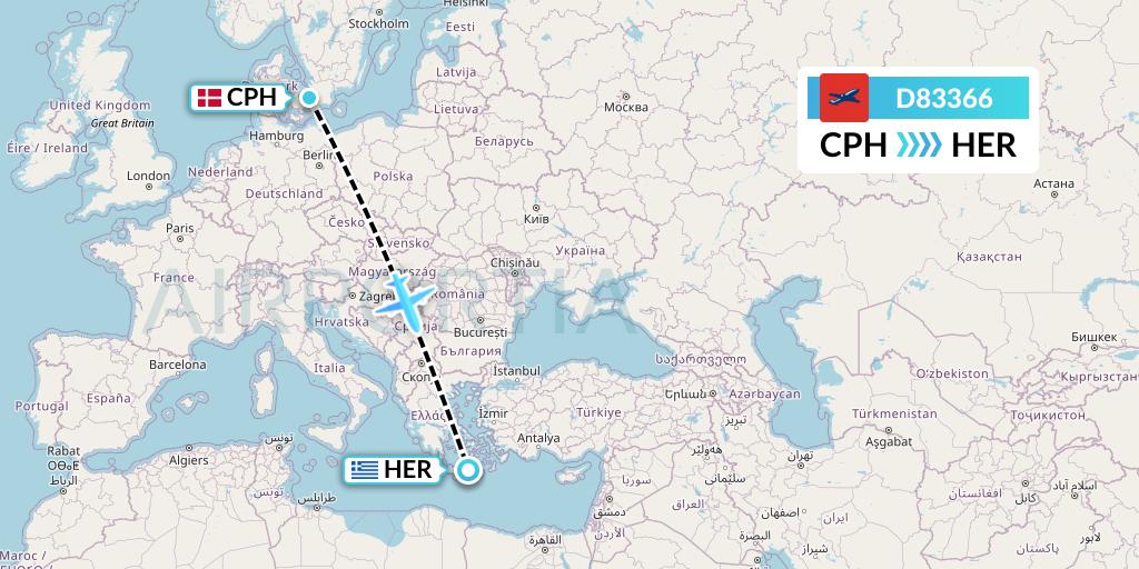 D83366 Norwegian Air International Flight Map: Copenhagen to Heraklion