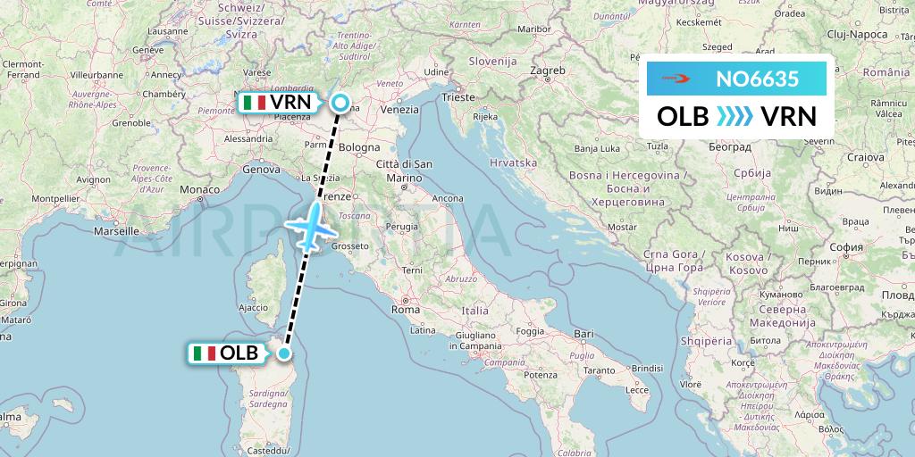 NO6635 Neos Flight Map: Olbia to Verona