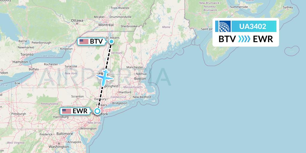 UA3402 United Airlines Flight Map: Burlington to New York