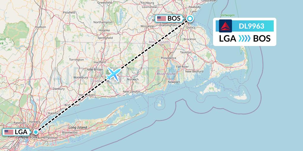 DL9963 Delta Air Lines Flight Map: New York to Boston