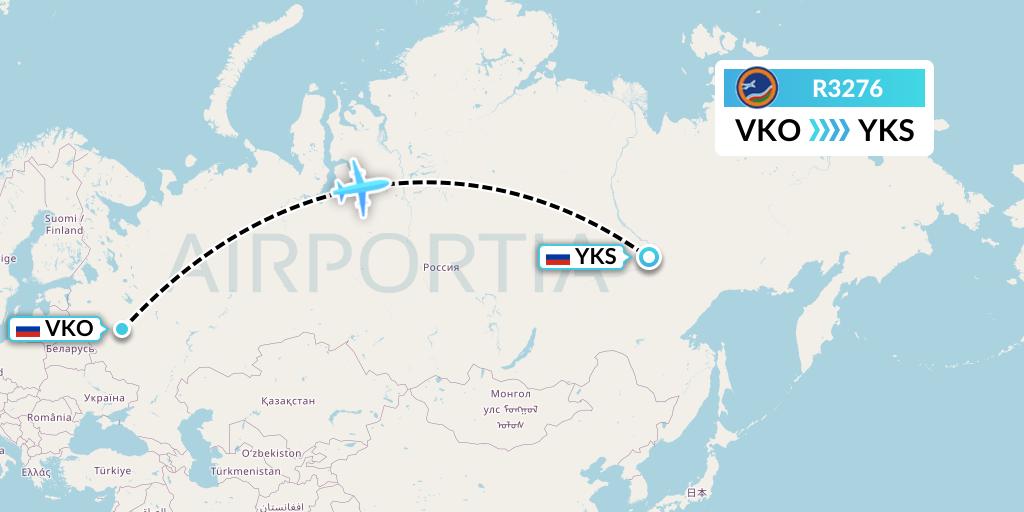 R3276 Yakutia Airlines Flight Map: Moscow to Yakutsk
