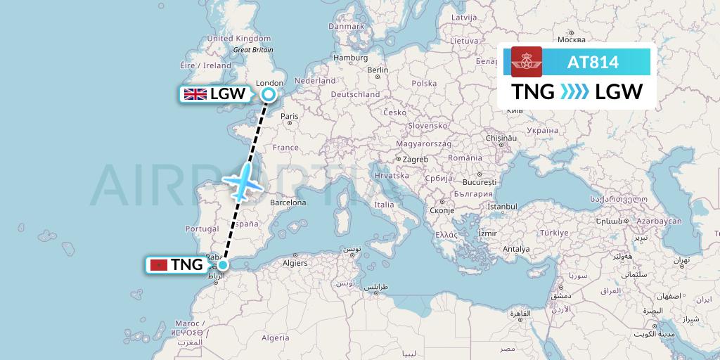 AT814 Royal Air Maroc Flight Map: Tangier to London