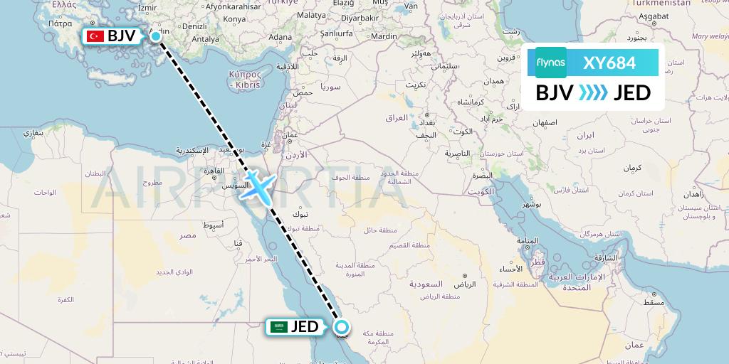 XY684 Flynas Flight Map: Bodrum to Jeddah
