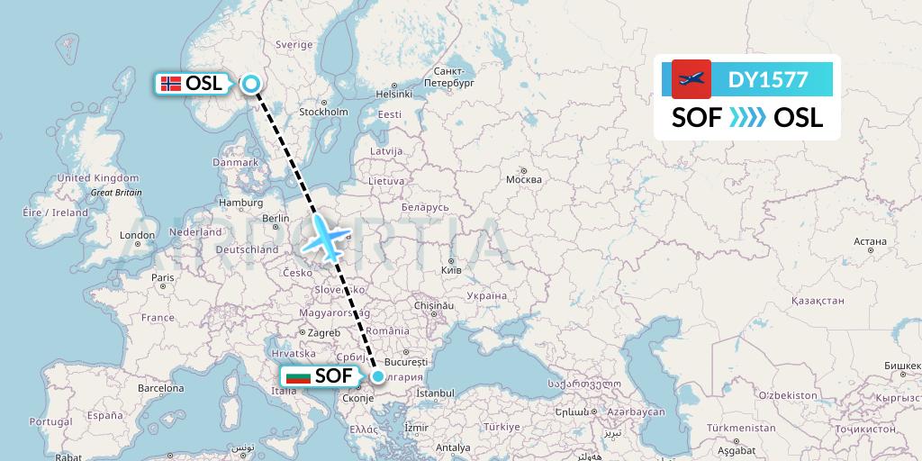 DY1577 Norwegian Flight Map: Sofia to Oslo