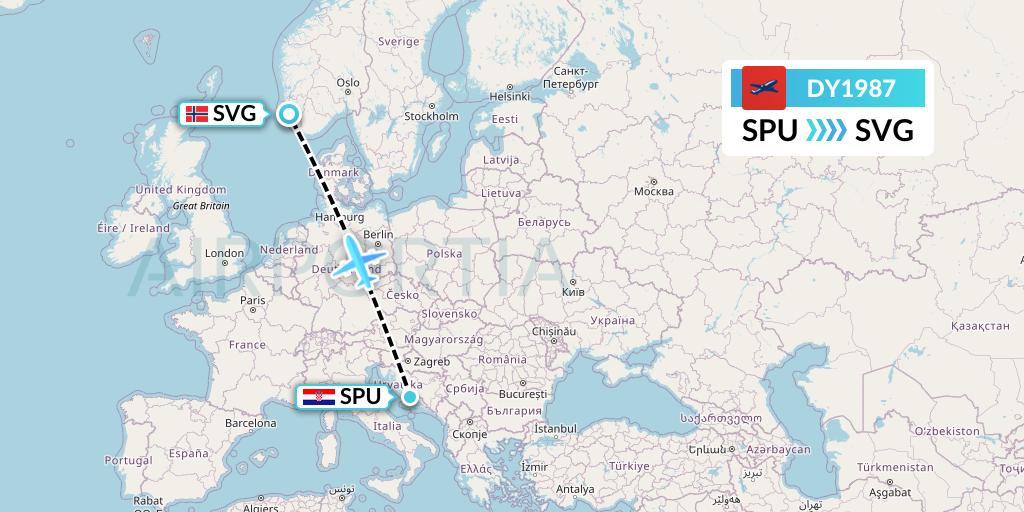 DY1987 Norwegian Flight Map: Split to Stavanger