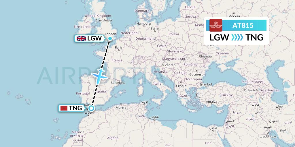 AT815 Royal Air Maroc Flight Map: London to Tangier