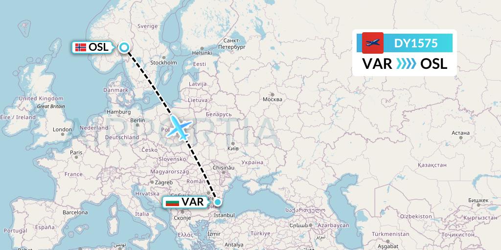 DY1575 Norwegian Flight Map: Varna to Oslo