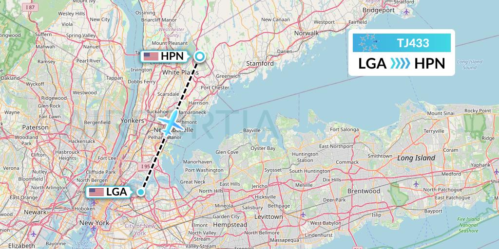 TJ433 Tradewind Aviation Flight Map: New York to White Plains
