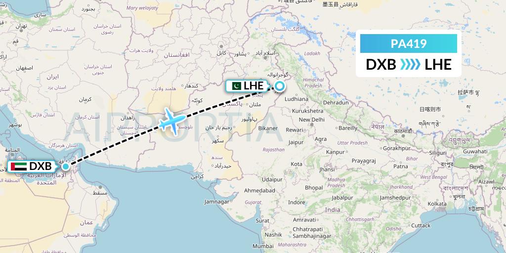 PA419 AirBlue Flight Map: Dubai to Lahore