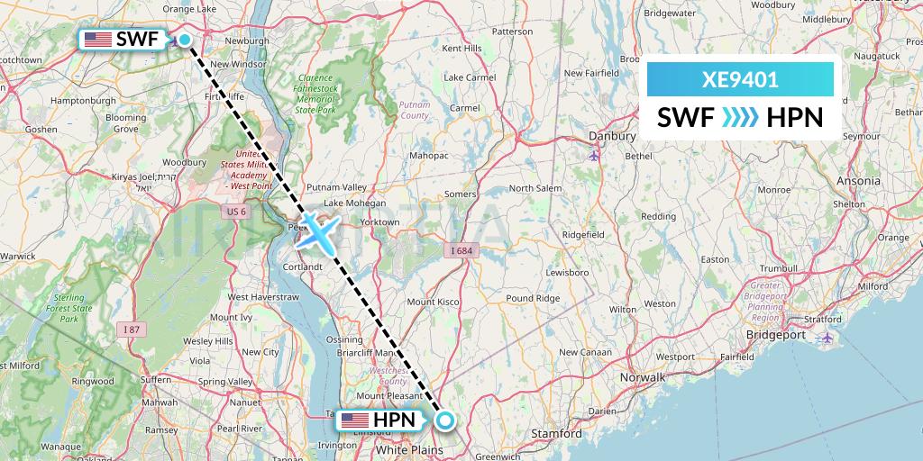XE9401 Jsx Flight Map: Newburgh to White Plains