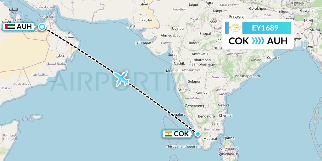 EY1689 Etihad Airways Flight Map: Cochin to Abu Dhabi