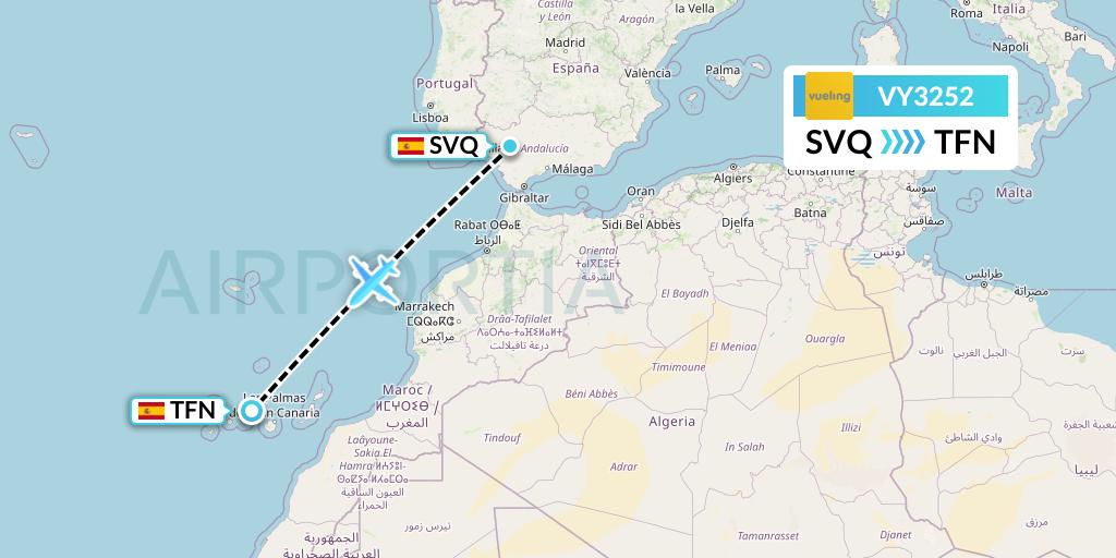 VY3252 Vueling Flight Map: Seville to Tenerife