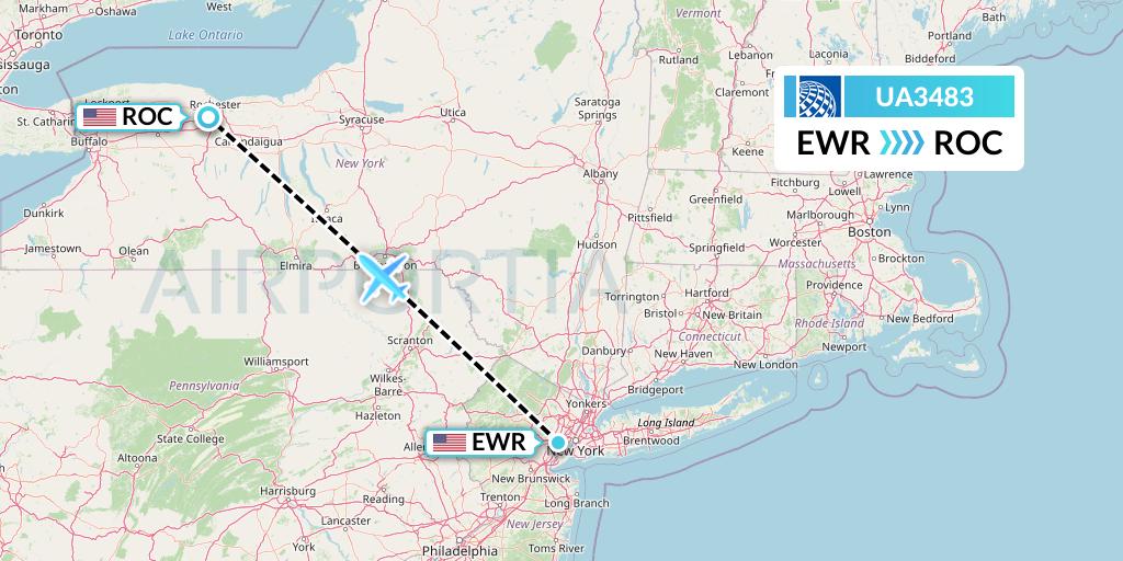 UA3483 United Airlines Flight Map: New York to Rochester