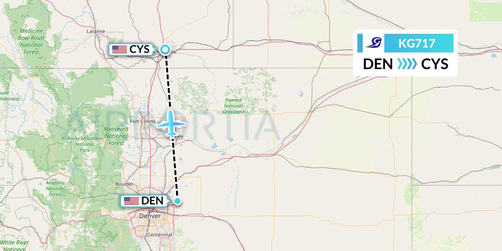 KG717 Key Lime Air Flight Map: Denver to Cheyenne
