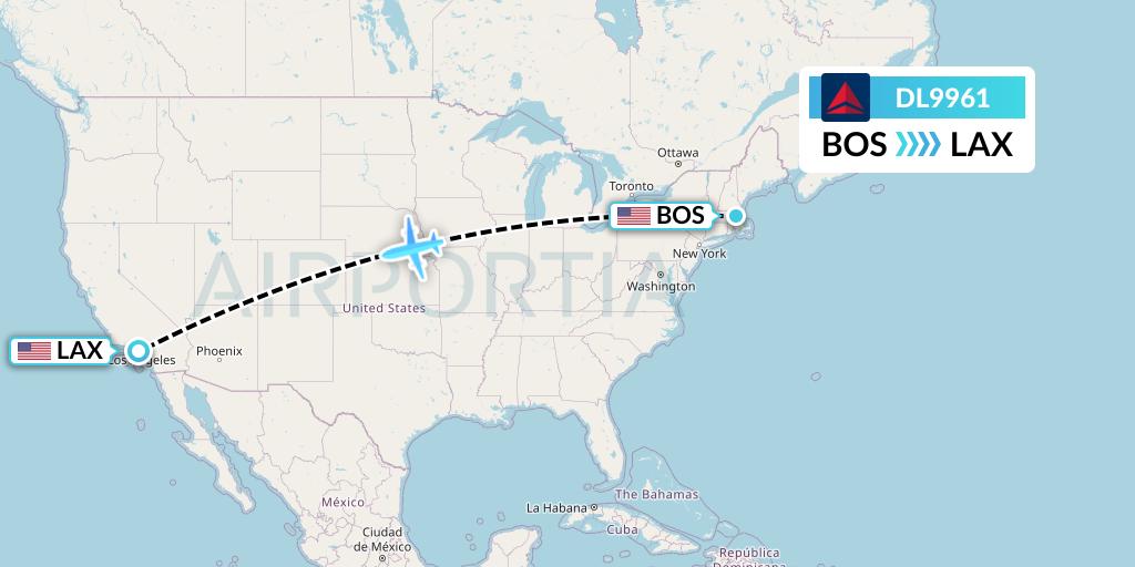 DL9961 Delta Air Lines Flight Map: Boston to Los Angeles