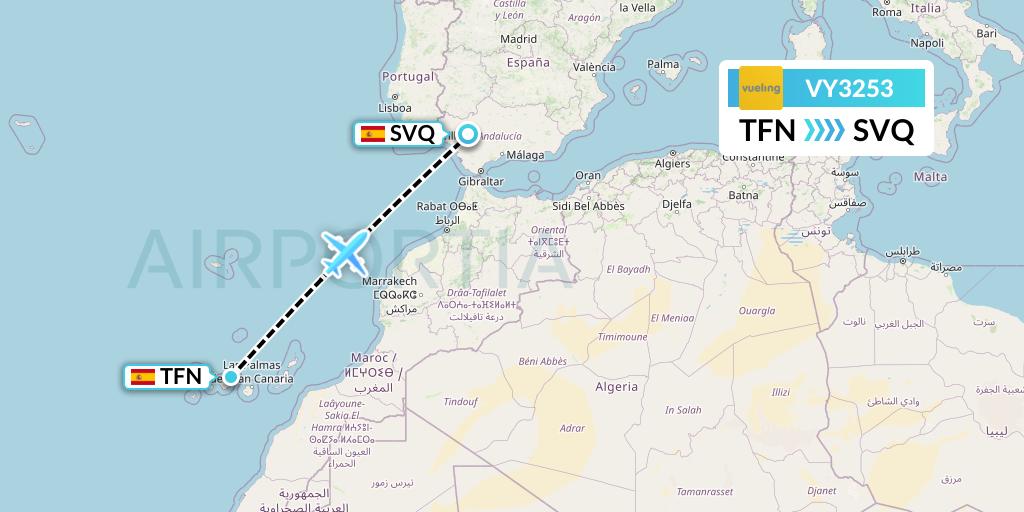 VY3253 Vueling Flight Map: Tenerife to Seville