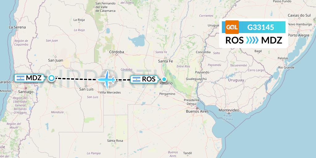 G33145 GOL Transportes Aeros Flight Map: Rosario to Mendoza