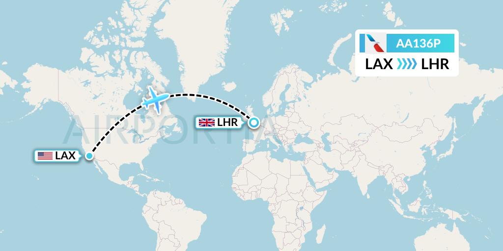 AA136P American Airlines Flight Map: Los Angeles to London