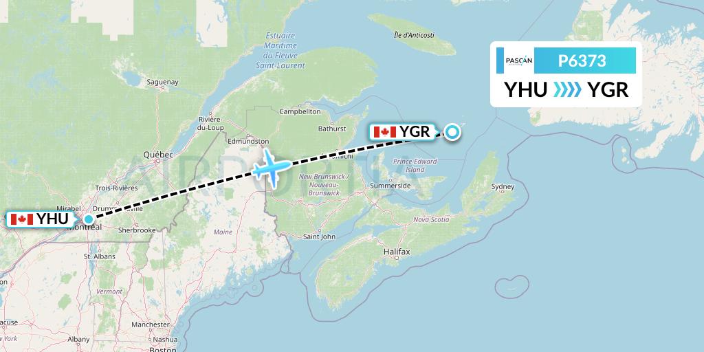 P6373 Pascan Aviation Flight Map: Montreal to Iles-de-la-Madeleine