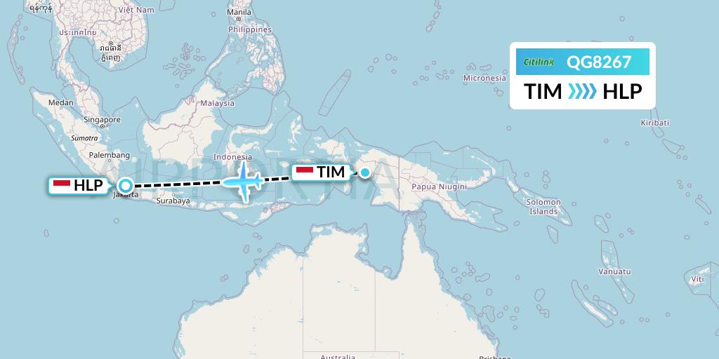 QG8267 Citilink Flight Map: Timika to Jakarta