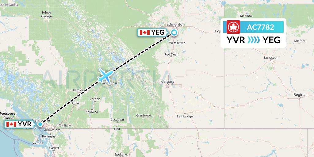 AC7782 Air Canada Flight Map: Vancouver to Edmonton