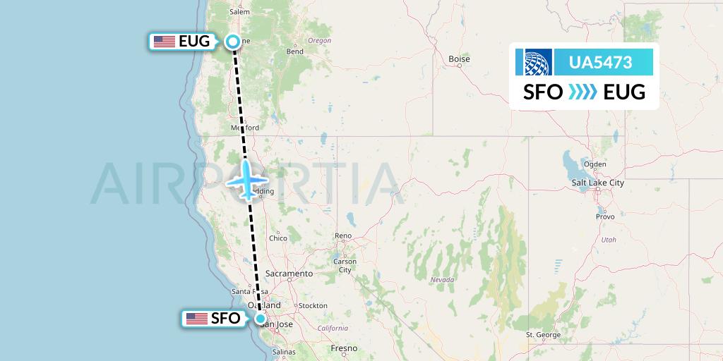 UA5473 United Airlines Flight Map: San Francisco to Eugene
