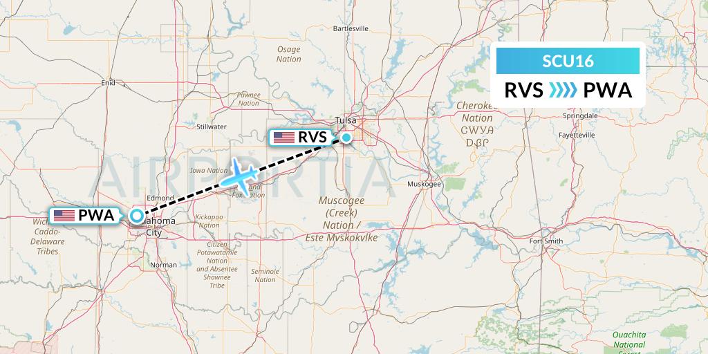 SCU16 Air Scorpio Flight Map: Tulsa to Oklahoma City