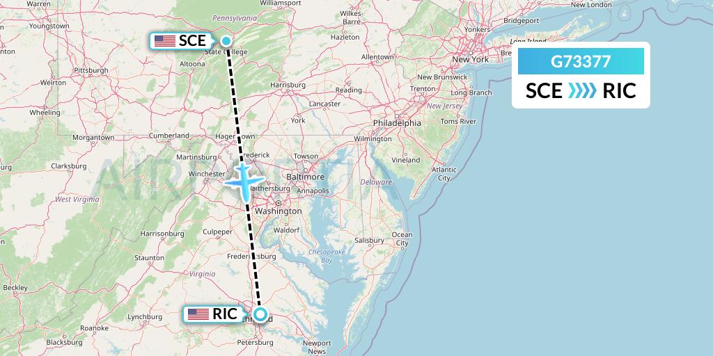 G73377 GoJet Flight Map: State College to Richmond
