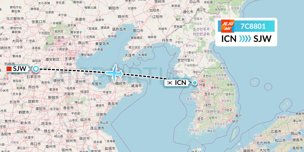 7C8801 Jeju Air Flight Map: Seoul to Shijiazhuang