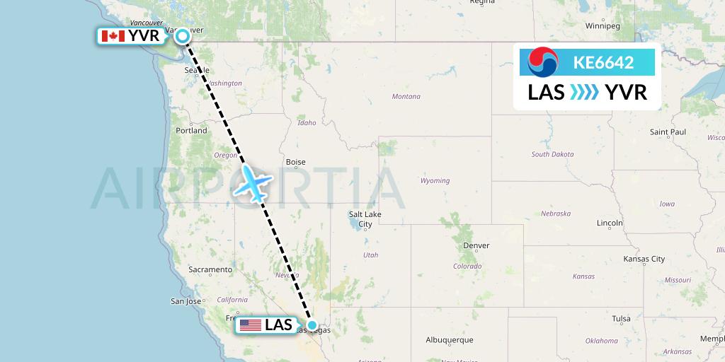 KE6642 Korean Air Flight Map: Las Vegas to Vancouver